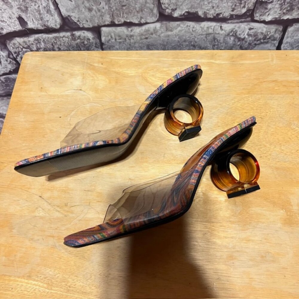 Multicolor Patterned Square-Toe Mule Heels - Picture 2 of 6